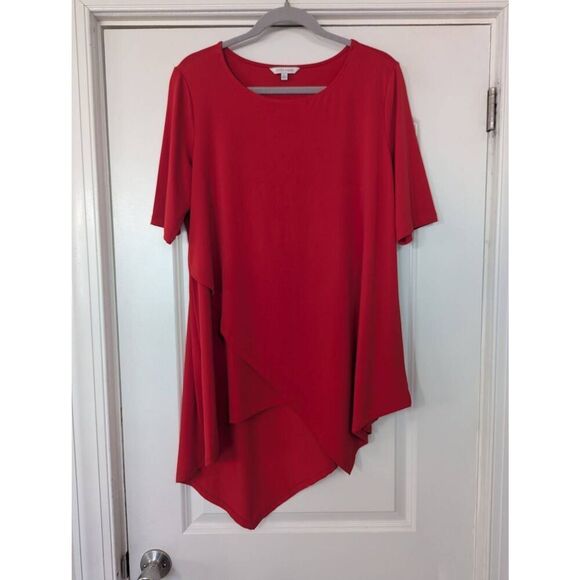 John‎ Mark Asymmetrical Blouse women's size Large red short sleeve tunic - Picture 1 of 6